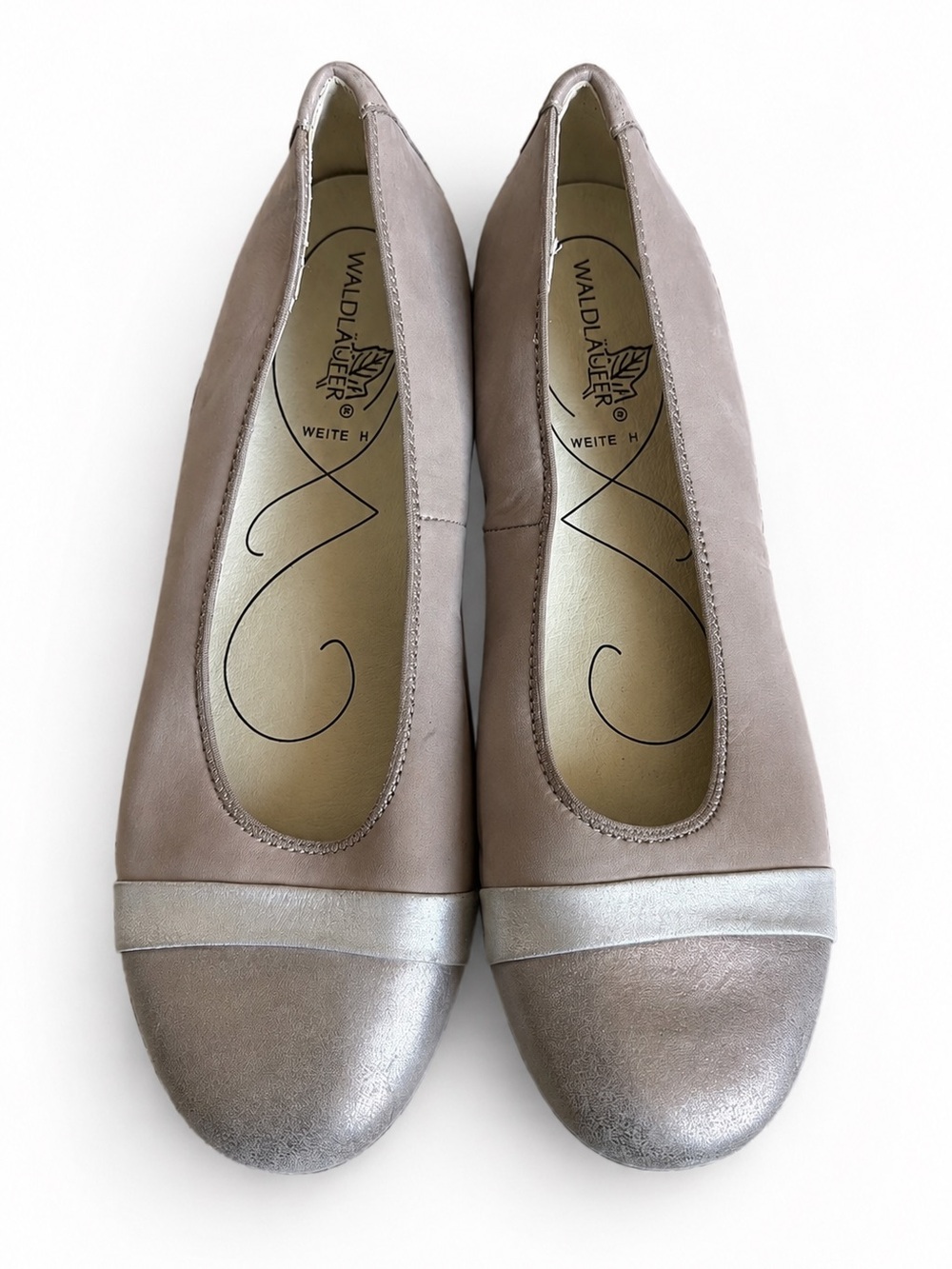 Waldläufer Leather Cap Toe Comfort Shoes Flat Office Travel Taupe Metallic 7W